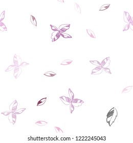 Light Purple, Pink vector seamless elegant background with leaves. Shining colored illustration with leaves in doodle style. Template for business cards, websites.