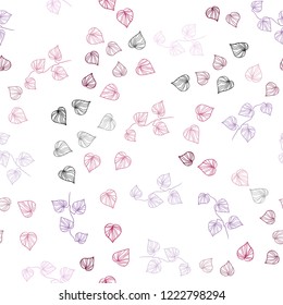 Light Purple, Pink vector seamless doodle background with leaves. Sketchy doodles with leaves on blurred background. Pattern for design of fabric, wallpapers.