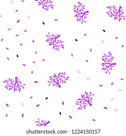 Light Purple, Pink vector seamless elegant template with leaves, branches. Abstract illustration with leaves, branches in doodles style. Texture for window blinds, curtains.