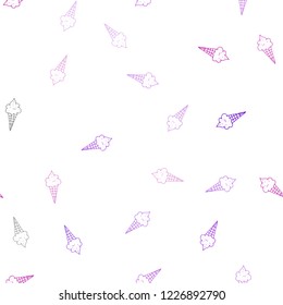 Light Purple, Pink vector seamless background with ice-cream cones. Glitter abstract sketch with ice-cream cones. Pattern for ad, booklets, leaflets of restaurants.