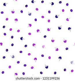 Light Purple, Pink vector seamless background with coffee, beans. Gradient illustration with set of mugs, beans. Pattern for ad, booklets, leaflets of restaurants.