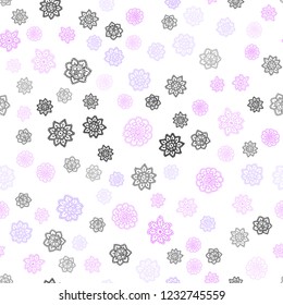 Light Purple, Pink vector seamless layout with bright snowflakes. Shining colored illustration with snow in christmas style. Pattern for design of fabric, wallpapers.