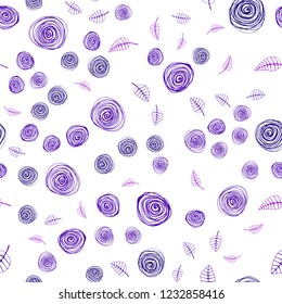 Light Purple, Pink vector seamless doodle backdrop with leaves and flowers. Shining colored illustration with leaves and flowers. Pattern for design of fabric, wallpapers.