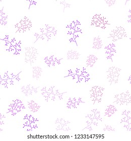 Light Purple, Pink vector seamless elegant pattern with branches. Sketchy doodles on white background. Pattern for design of fabric, wallpapers.