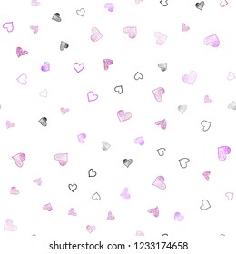 Light Purple, Pink vector seamless template with doodle hearts. Illustration with hearts in love concept for valentine's day. Design for ad, poster, banner of Valentine Day.