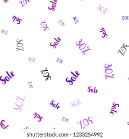Light Purple, Pink vector seamless cover with symbols of 30 % sales. Gradient illustration with discount signs on white backdrop. Backdrop for ads, leaflets of Black Friday.
