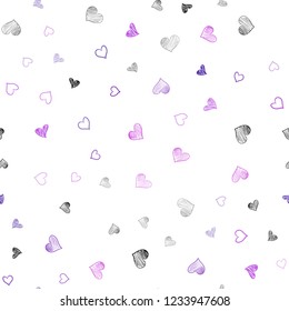 Light Purple, Pink vector seamless cover with Shining hearts. Blurred decorative design in doodle style with hearts. Beautiful design for your business advert of anniversary.