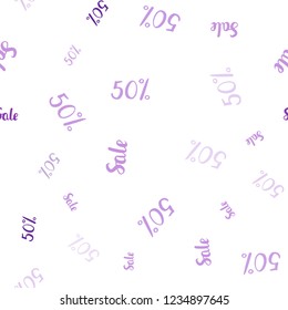Light Purple, Pink vector seamless layout with discount of 50%. Illustration with signs of sales on abstract template. Template for season sales, shopping ads.