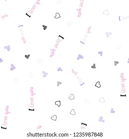 Light Purple, Pink vector seamless texture with lovely hearts. Beautiful colored illustration with hearts in celebration style. Template for Valentine's greeting postcards.