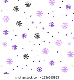 Light Purple, Pink vector seamless texture with colored snowflakes. Shining colorful illustration with snow in christmas style. Trendy design for wallpaper, fabric makers.