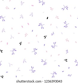 Light Purple, Pink vector seamless doodle pattern with leaves. leaves on elegant natural pattern with gradient. Pattern for design of fabric, wallpapers.
