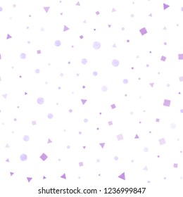 Light Purple, Pink vector seamless background with triangles, circles, cubes. Illustration with colorful circles, triangles, rectangles. Template for business cards, websites.