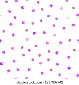 Light Purple, Pink vector seamless background with coffee, beans. Decorative gradient design of coffee cups and beans. Pattern for menu of cafes and restaurants.