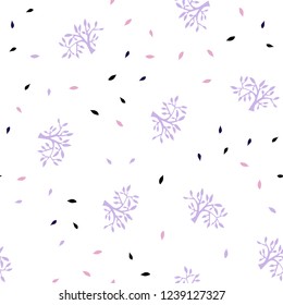 Light Purple, Pink vector seamless doodle background with leaves, branches. Sketchy doodles on white background. Texture for window blinds, curtains.