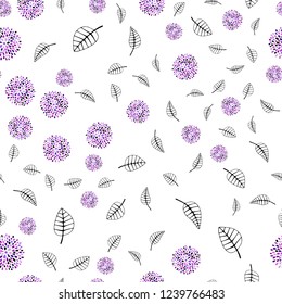 Light Purple, Pink vector seamless natural background with leaves, flowers. Illustration with doodles on abstract template. Template for business cards, websites.