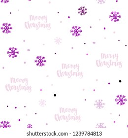 Light Purple, Pink vector seamless cover with beautiful snowflakes. Shining colorful illustration with snow in christmas style. Pattern for trendy fabric, wallpapers.
