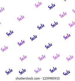 Light Purple, Pink vector seamless cover with symbols of sales. Shining colorful illustration with isolated selling prices. Template for season sales, shopping ads.