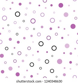 Light Purple, Pink vector seamless layout with circle shapes. Glitter abstract illustration with blurred drops of rain. Pattern for trendy fabric, wallpapers.
