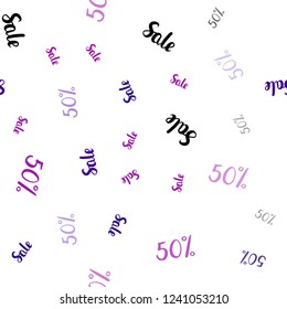 Light Purple, Pink vector seamless background with 50 % signs of sales. Colorful set of  percentage signs in simple style. Backdrop for ads, leaflets of Black Friday.