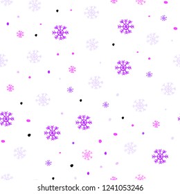 Light Purple, Pink vector seamless texture with colored snowflakes. Glitter abstract illustration with crystals of ice. Trendy design for wallpaper, fabric makers.