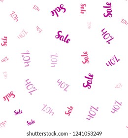 Light Purple, Pink vector seamless layout with discount of 40%. Abstract illustration with colorful gradient symbols of sales. Pattern for ads, posters, banners of sales.