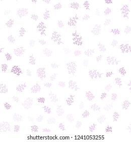 Light Purple, Pink vector seamless doodle backdrop with leaves, branches. Colorful illustration in doodle style with leaves, branches. Design for textile, fabric, wallpapers.