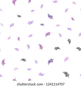 Light Purple, Pink vector seamless doodle layout with leaves. Glitter abstract illustration with doodles and leaves. Pattern for design of window blinds, curtains.