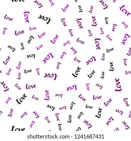 Light Purple, Pink vector seamless cover with quote LOVE YOU. Decorative illustration with words of love in abstract style. Template for business cards, websites.