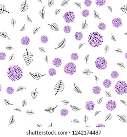 Light Purple, Pink vector seamless doodle pattern with leaves, flowers. Creative illustration in blurred style with leaves, flowers. Design for textile, fabric, wallpapers.