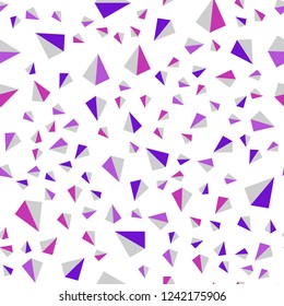 Light Purple, Pink vector seamless, isometric pattern with polygonal style. Glitter abstract illustration with triangular shapes. Template for business cards, websites.