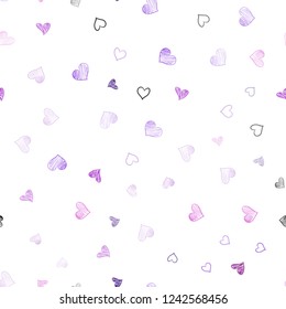 Light Purple, Pink vector seamless layout with sweet hearts. Decorative shining illustration with hearts on abstract template. Pattern can be used for valentine's ad, booklets.