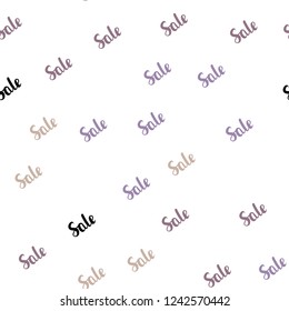 Light Purple, Pink vector seamless cover with symbols of sales. Colored words of sales with gradient on white background. Backdrop for ads, leaflets of Black Friday.