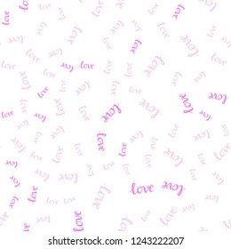 Light Purple, Pink vector seamless texture with words LOVE YOU. Illustration with colorful phrase LOVE YOU in romantic style. Texture for window blinds, curtains.