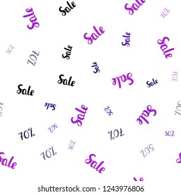 Light Purple, Pink vector seamless background with 30, 50, 70 % signs of sales. Abstract illustration with colorful gradient symbols of sales. Design for business ads, commercials.