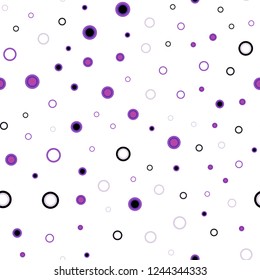 Light Purple, Pink vector seamless pattern with spheres. Beautiful colored illustration with blurred circles in nature style. Pattern for design of window blinds, curtains.