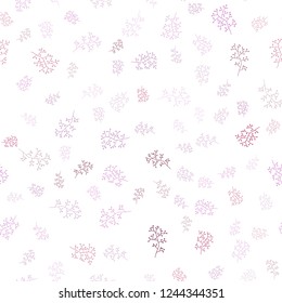 Light Purple, Pink vector seamless doodle background with leaves, branches. Sketchy doodles on white background. Pattern for design of window blinds, curtains.