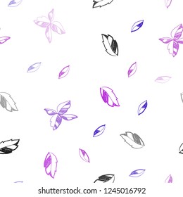 Light Purple, Pink vector seamless doodle background with leaves. New colorful illustration in doodle style with leaves. Design for textile, fabric, wallpapers.