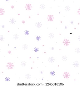 Light Purple, Pink vector seamless pattern with christmas snowflakes. Colorful decorative design in xmas style with snow. Design for textile, fabric, wallpapers.