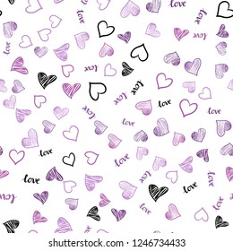 Light Purple, Pink vector seamless cover with quote LOVE YOU, hearts. Colorful illustration with quote LOVE YOU, hearts. Template for business cards, websites.