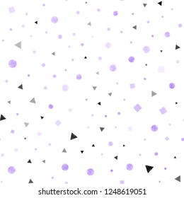 Light Purple, Pink vector seamless backdrop with lines, circles, rhombus. Decorative design in abstract style with lines, dots, cubes. Trendy design for wallpaper, fabric makers.