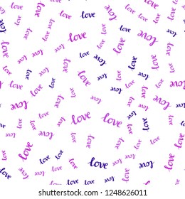 Light Purple, Pink vector seamless cover with quote LOVE YOU. Colorful illustration with quote LOVE YOU in celebration style. Pattern for trendy fabric, wallpapers.