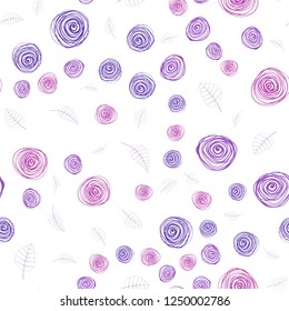 Light Purple, Pink vector seamless abstract background with leaves and flowers. An elegant bright illustration with leaves and flowers. Design for textile, fabric, wallpapers.