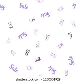 Light Purple, Pink vector seamless template with 30%, 40%, 50%, 70% selling. Colorful set of  percentage signs in simple style. Backdrop for super sales on Black Friday.
