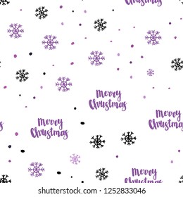 Light Purple, Pink vector seamless layout with bright snowflakes. Colorful decorative design in xmas style with snow. Pattern for trendy fabric, wallpapers.
