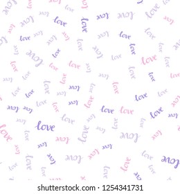 Light Purple, Pink vector seamless template with text LOVE YOU. Decorative design in doodle style with text LOVE YOU. Texture for window blinds, curtains.