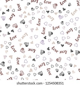 Light Purple, Pink vector seamless backdrop with phrase LOVE YOU, hearts. Colorful gradient phrase LOVE YOU, hearts in abstract style. Texture for window blinds, curtains.
