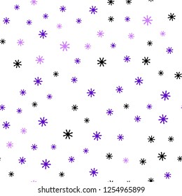 Light Purple, Pink vector seamless template with ice snowflakes. Shining colorful illustration with snow in christmas style. Design for wallpaper, fabric makers.