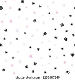 Light Purple, Pink vector seamless texture with colored snowflakes. Shining colorful illustration with snow on abstract template. Design for textile, fabric, wallpapers.