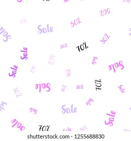 Light Purple, Pink vector seamless layout with discount of 30, 50, 70%. Gradient illustration with discount signs on white backdrop. Backdrop for super sales on Black Friday.