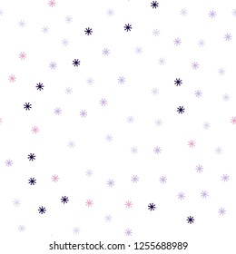Light Purple, Pink vector seamless template with ice snowflakes. Colorful snowflakes with gradient on abstract background. Design for wallpaper, fabric makers.